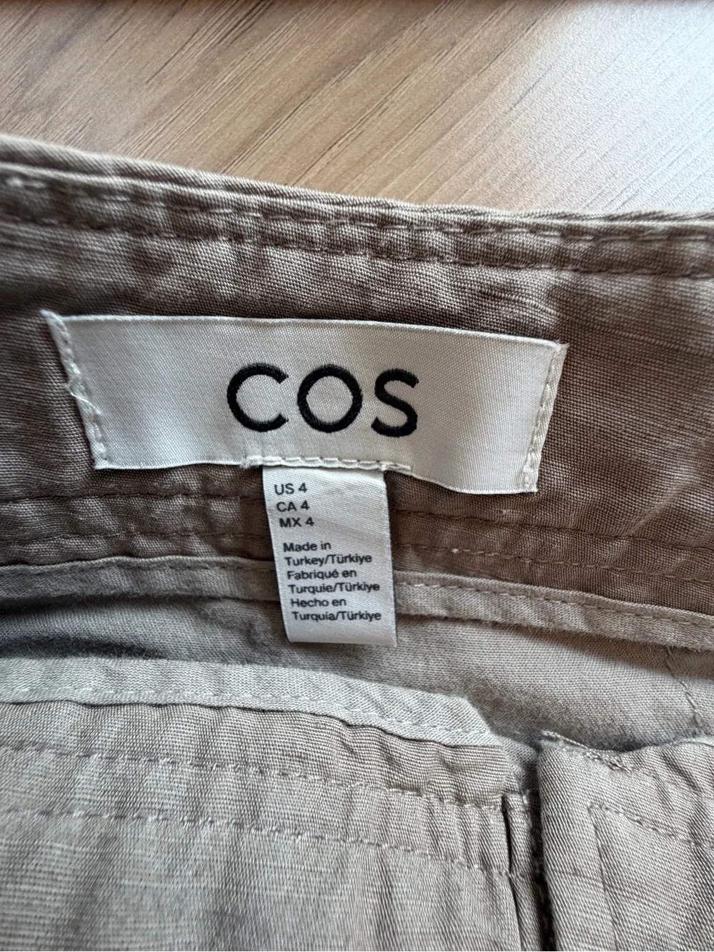 COS Womens Linen Cotton Blend Pleated High Rise Cropped Trousers Beige Sz 4